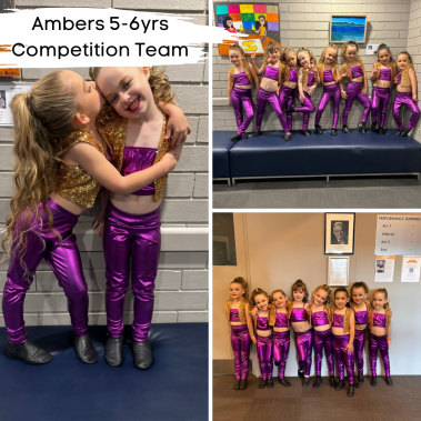 Kids aged 5-6 in the competition team at Simone's School of Performing Arts in Berkeley Vale, smiling and having fun